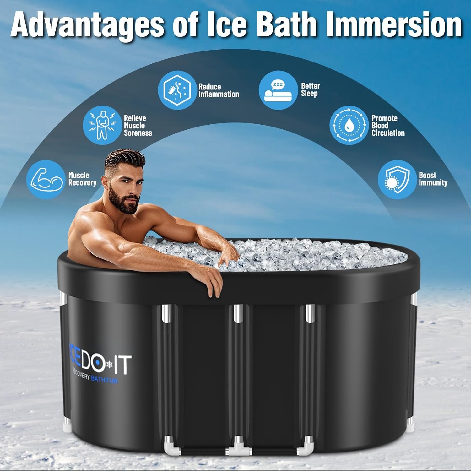 Upgrade 129 Gal XL Large Oval Ice Bath Tub for Athletes, Collapsible Cold Plunge Tub-Multiple Layered for Post-Exercise Recovery, Portable Bathtub for Home, Gyms, Indoor, Outdoor Use