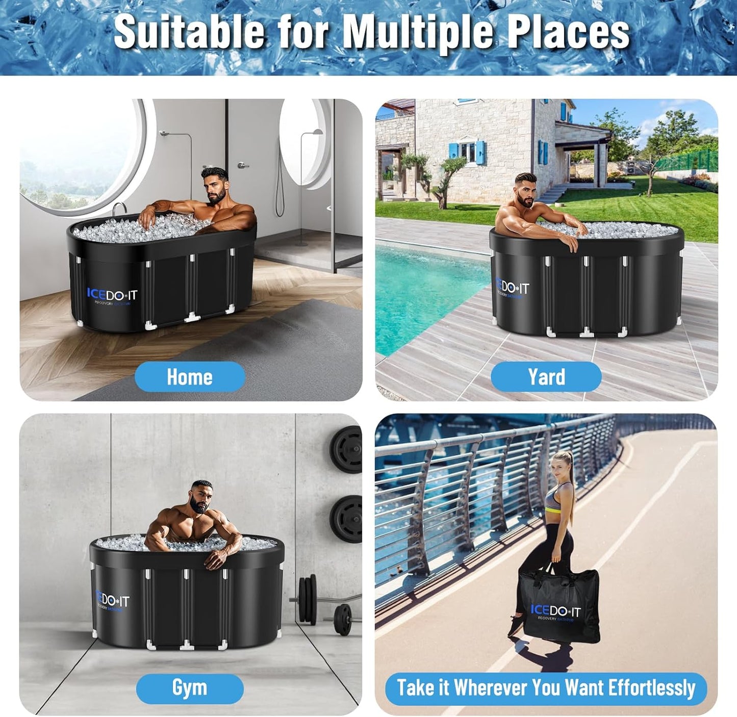 Upgrade 129 Gal XL Large Oval Ice Bath Tub for Athletes, Collapsible Cold Plunge Tub-Multiple Layered for Post-Exercise Recovery, Portable Bathtub for Home, Gyms, Indoor, Outdoor Use