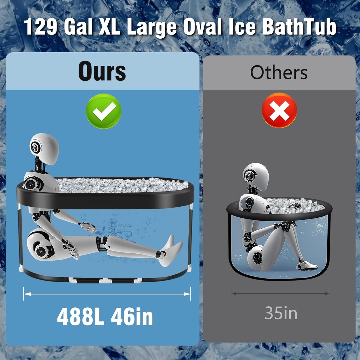 Upgrade 129 Gal XL Large Oval Ice Bath Tub for Athletes, Collapsible Cold Plunge Tub-Multiple Layered for Post-Exercise Recovery, Portable Bathtub for Home, Gyms, Indoor, Outdoor Use
